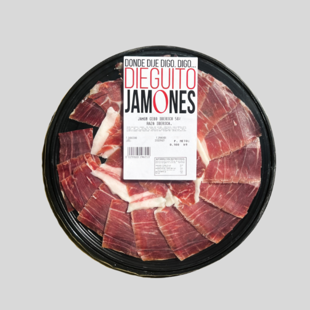 Jamón de Cebo Ibérico 50% Raza Ibérica Cortado a Mano (100g.)