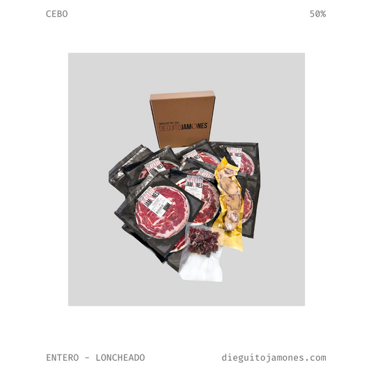 Pieza entera cortada a mano de Paleta Ibérica Cebo 50% - 21 sobres 100gr + tacos + huesos
